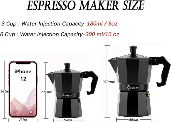 Stovetop Espresso Maker Espresso Cup Moka Pot Classic Cafe Maker Percolator Coffee Maker Italian Espresso for Gas or Electric Aluminum Black Gift package with 2 cups Amazon Platform Banned - Image 4