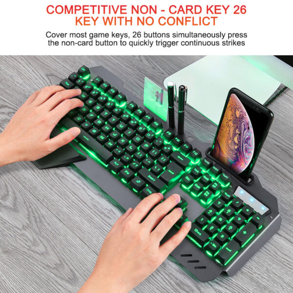 ErgonomicWired Gaming Keyboard with RGB Backlight Phone Holder - Image 4