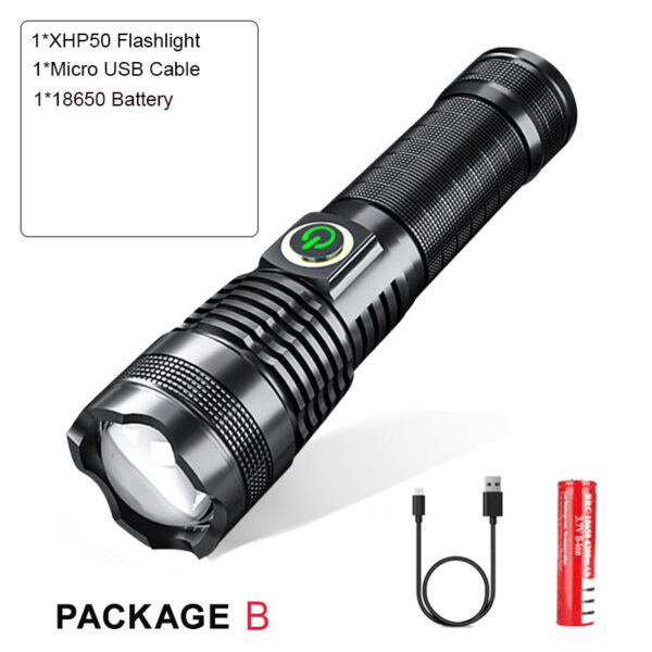 P50 Strong Light Zoom Flashlight Battery Display Usb Rechargeable Outdoor Lighting Strong Light Flashlight - Image 5