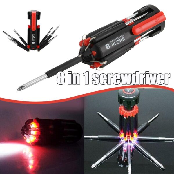 Car Supplies 8 In 1 Screwdriver With LED Flashlight Car Portable Multifunctional Outdoor Tools - Image 7