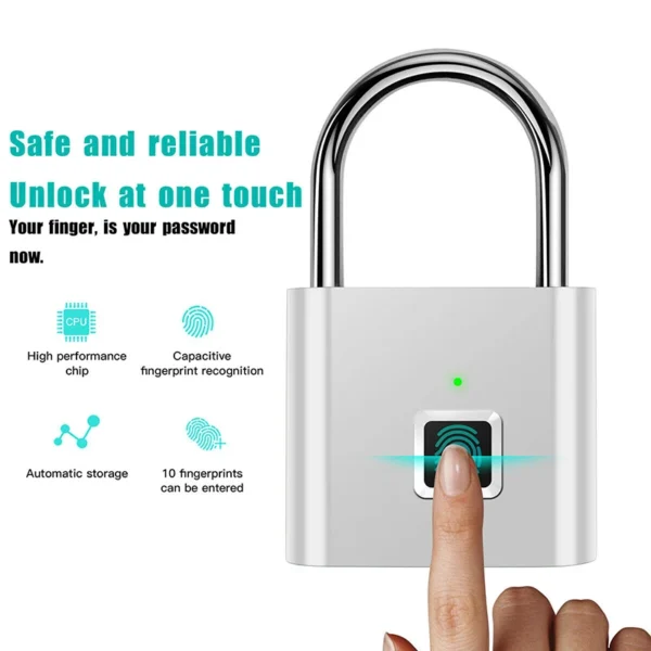 Keyless USB Charging Door Lock Fingerprint Smart Padlock Quickly Unlock Zinc Alloy Metal Self-imaging Chip 10 Fingerprints - Image 6